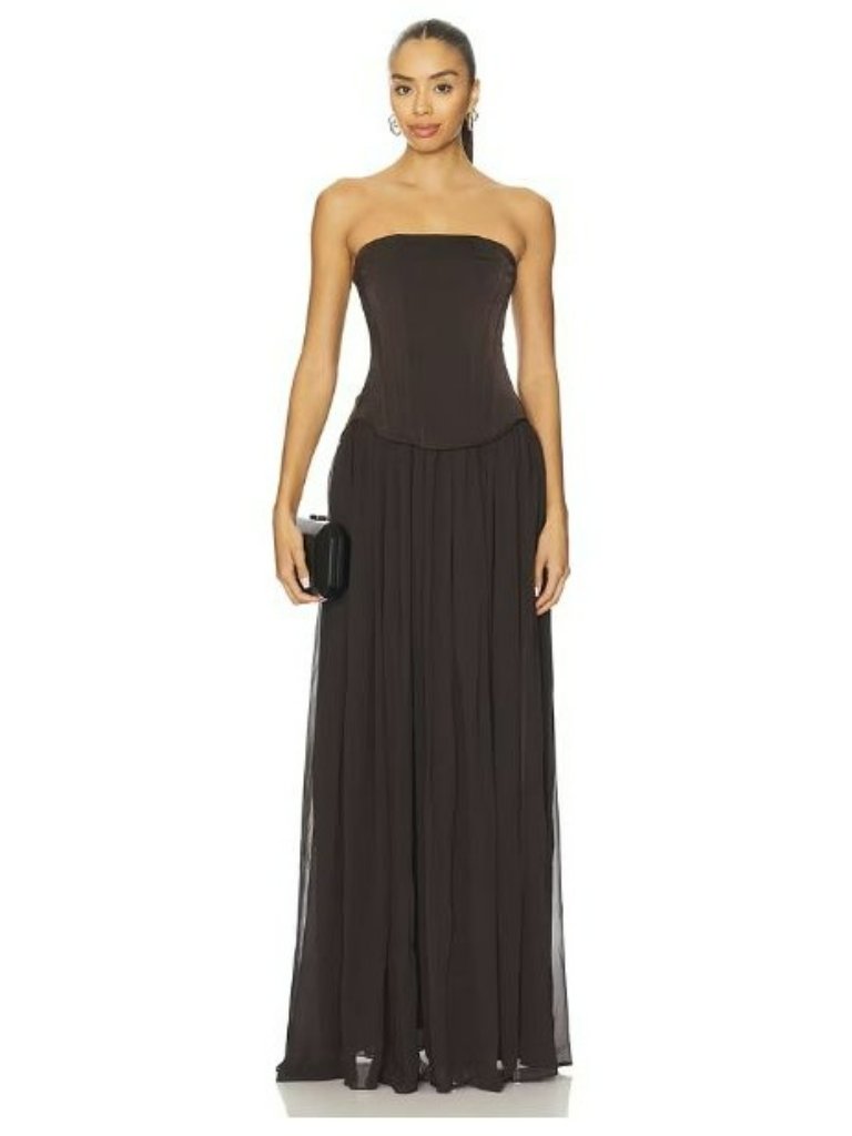 New Lovers + Friends Corset Delia Maxi Dress Chocolate Brown Gown Size Medium